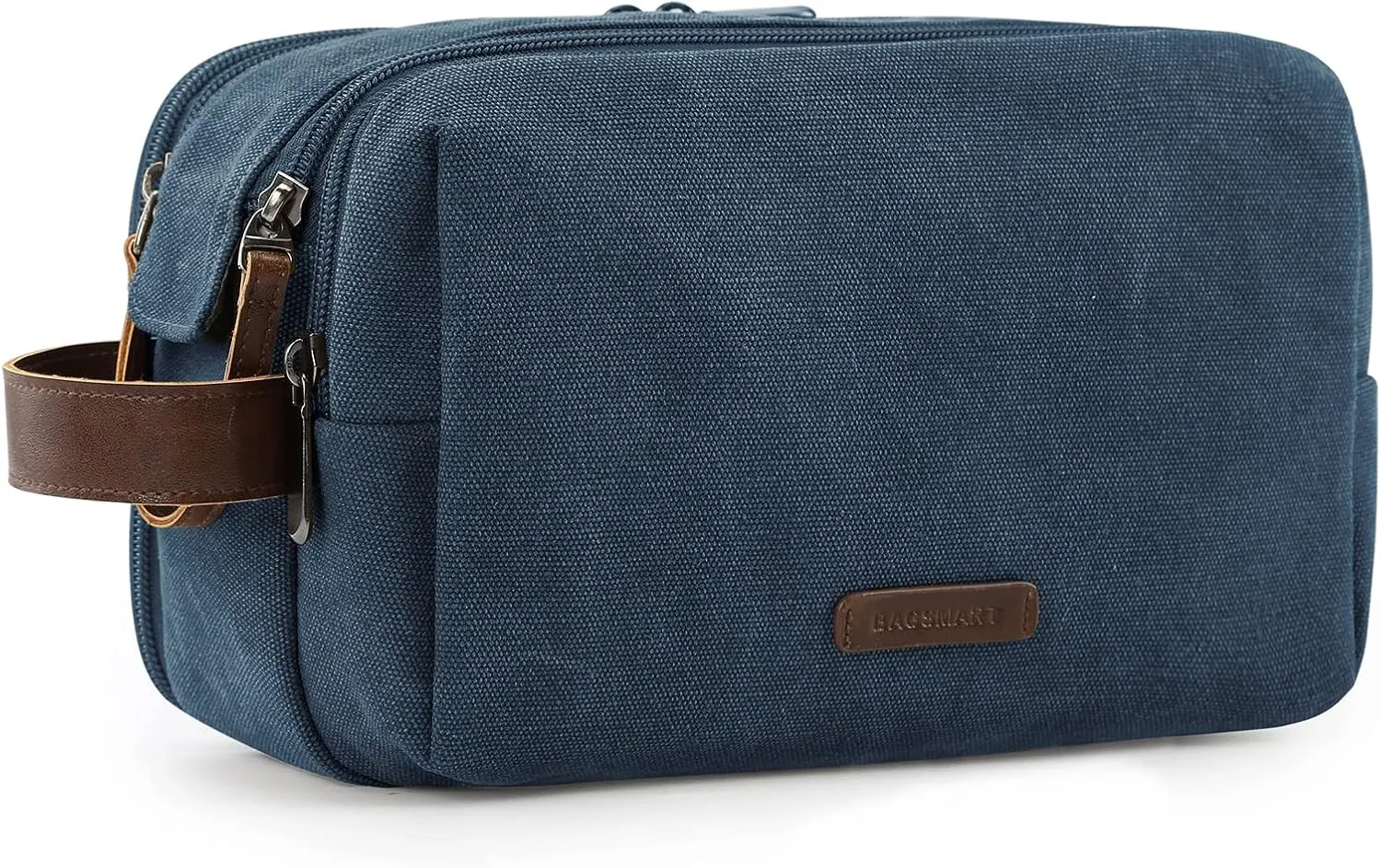 BAGSMART Toiletry Bag for Men, Canvas Travel Toiletry Organizer Dopp Kit Water-resistant Shaving Bag for Toiletries Accessories,Navy Blue-Medium