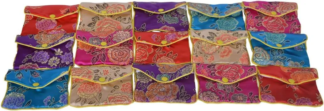 Baitaihem 15 Pack Jewelry Purse Pouch Gift Bags Chinese Silk Style Brocade Embroidered Bag,Multiple Colors(Medium)
