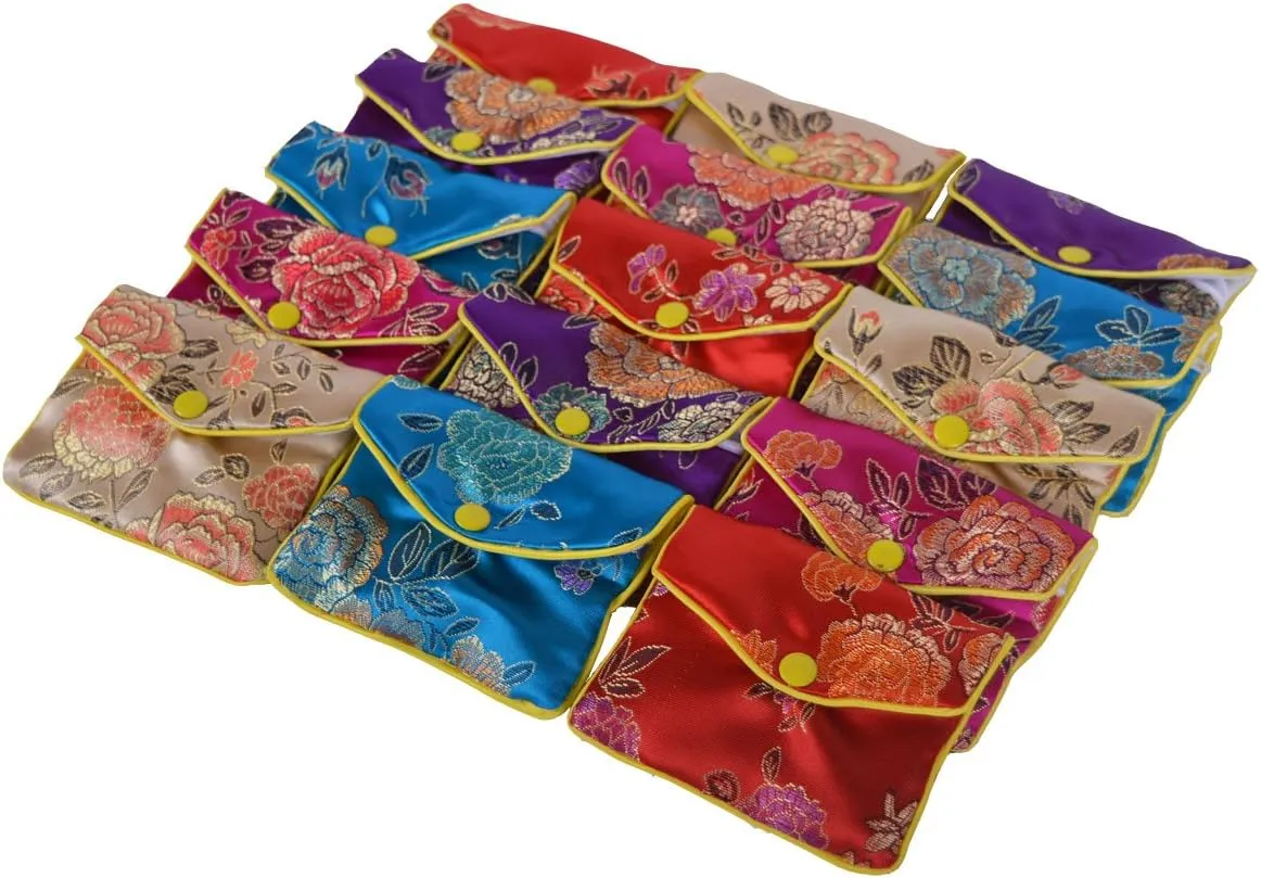 Baitaihem 15 Pack Jewelry Purse Pouch Gift Bags Chinese Silk Style Brocade Embroidered Bag,Multiple Colors(Medium)