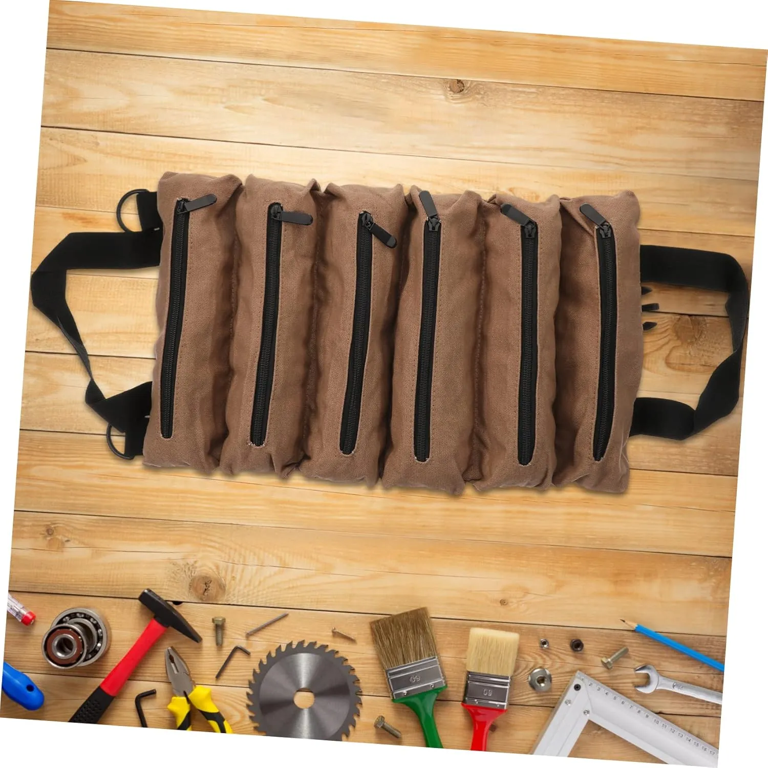 Balacoo Roll-up Tool Roll Pouch Canvas Storage Bag 6 Zipper Pockets Compact Auto Tool Organizer