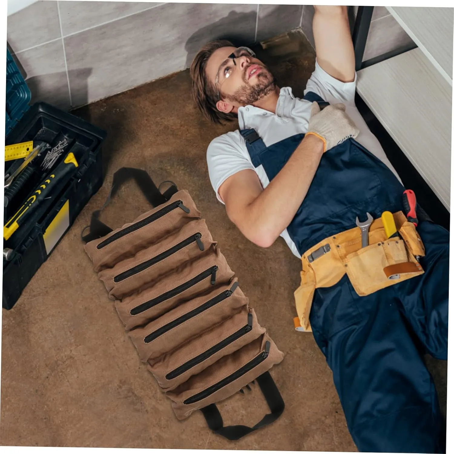 Balacoo Roll-up Tool Roll Pouch Canvas Storage Bag 6 Zipper Pockets Compact Auto Tool Organizer