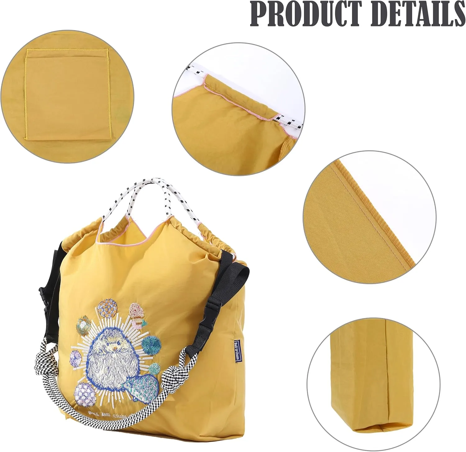 Ball&Chain Stylish Embroidered Nylon Tote Bag for Women - Perfect for Shopping,Travel, Beach, and Ideal Birthday Gift!