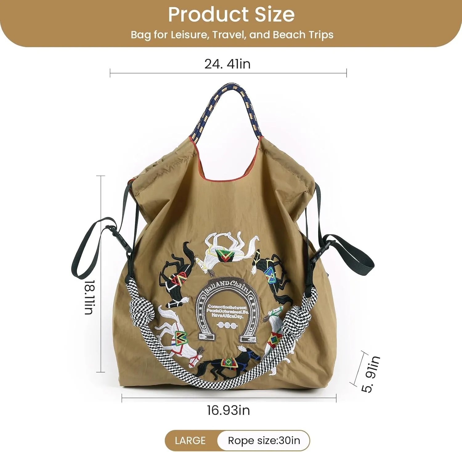 Ball&Chain Stylish Women's Reusable Shopping Bag for Leisure, Travel, and Beach Trips