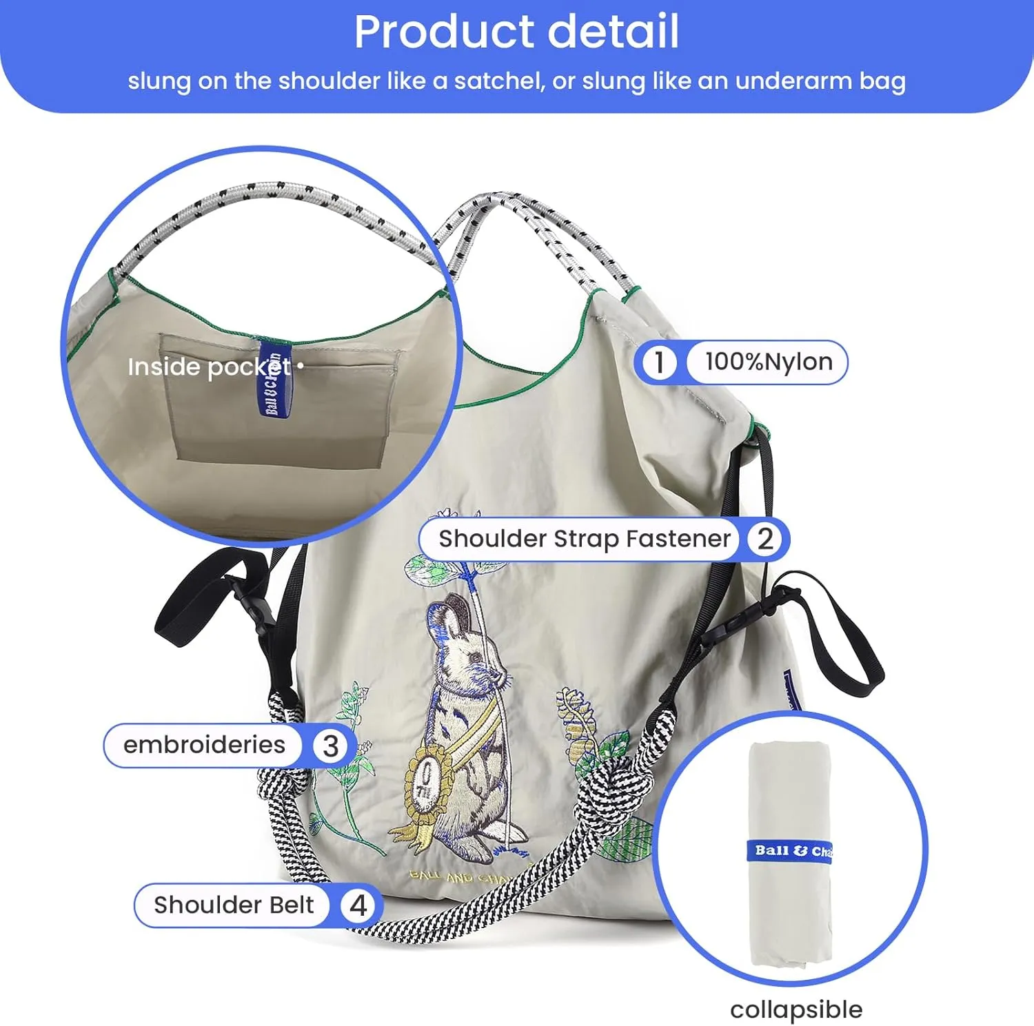 Ball&Chain Women Stylish Embroidered Tote Bag -Ideal Birthday Gift, Perfect Companion for Shopping, Travel, and Beach.