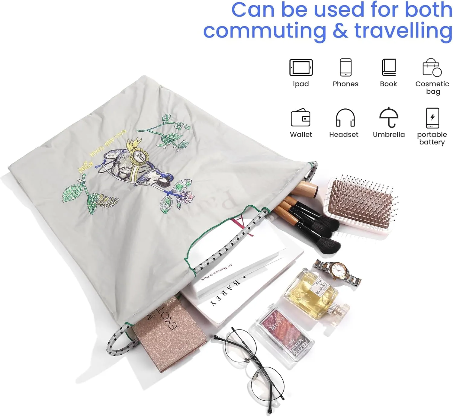 Ball&Chain Women Stylish Embroidered Tote Bag -Ideal Birthday Gift, Perfect Companion for Shopping, Travel, and Beach.
