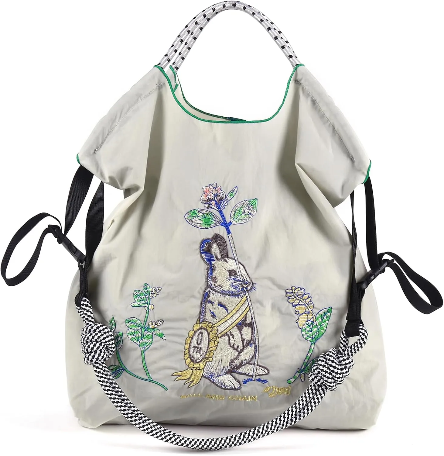 Ball&Chain Women Stylish Embroidered Tote Bag -Ideal Birthday Gift, Perfect Companion for Shopping, Travel, and Beach.