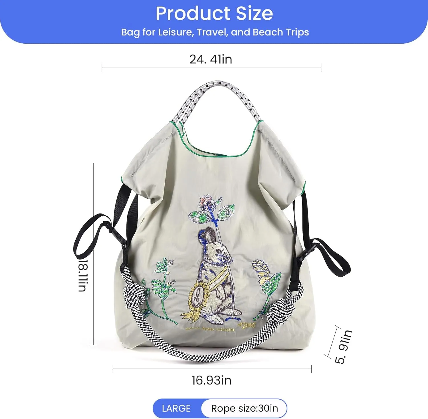 Ball&Chain Women Stylish Embroidered Tote Bag -Ideal Birthday Gift, Perfect Companion for Shopping, Travel, and Beach.