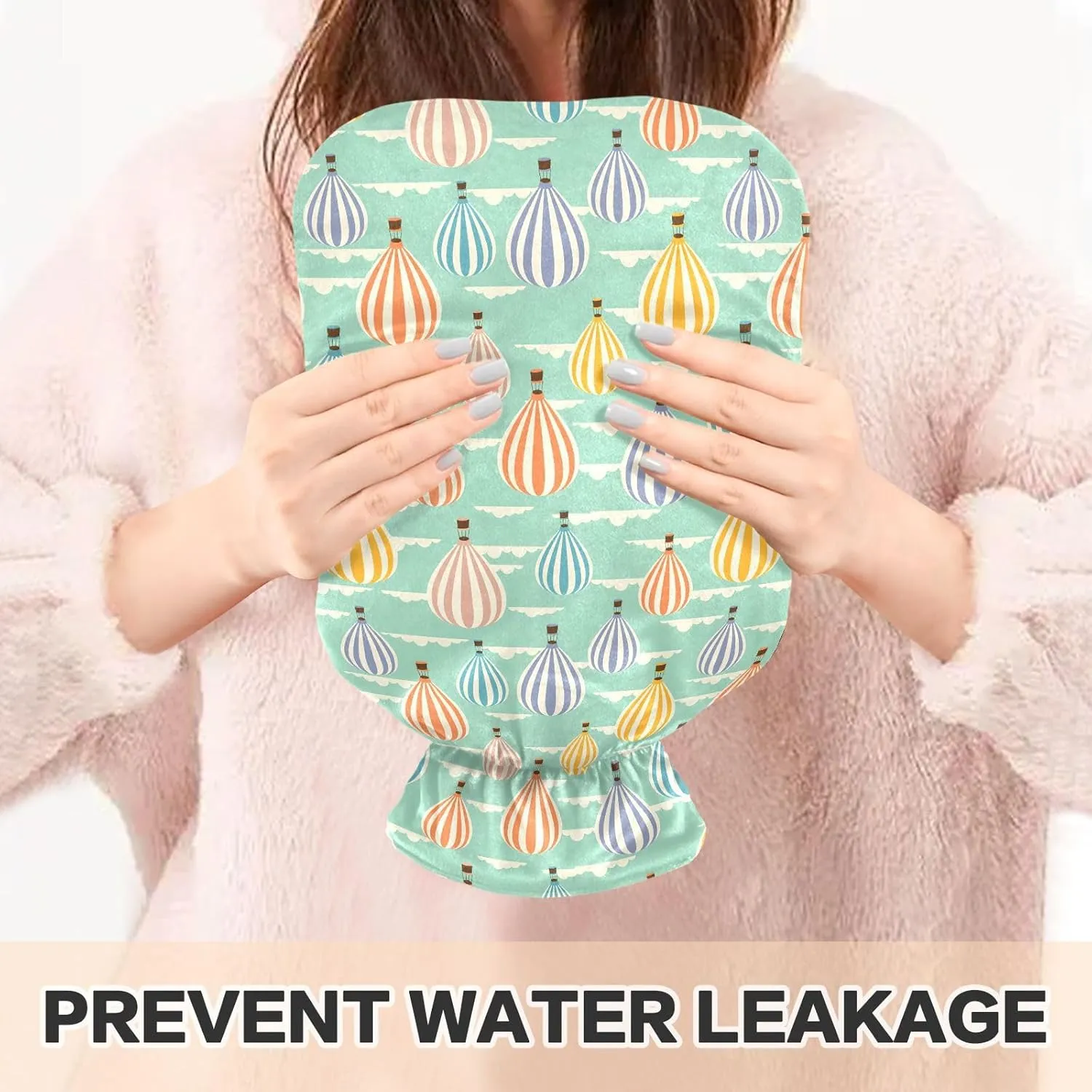 Balloon Mint Hot Water Bottle with Soft Cover 1L Cute Hot Water Bags Warm Water Bottle for Tummy Cramps Neck and Shoulder Waist Pain Relief