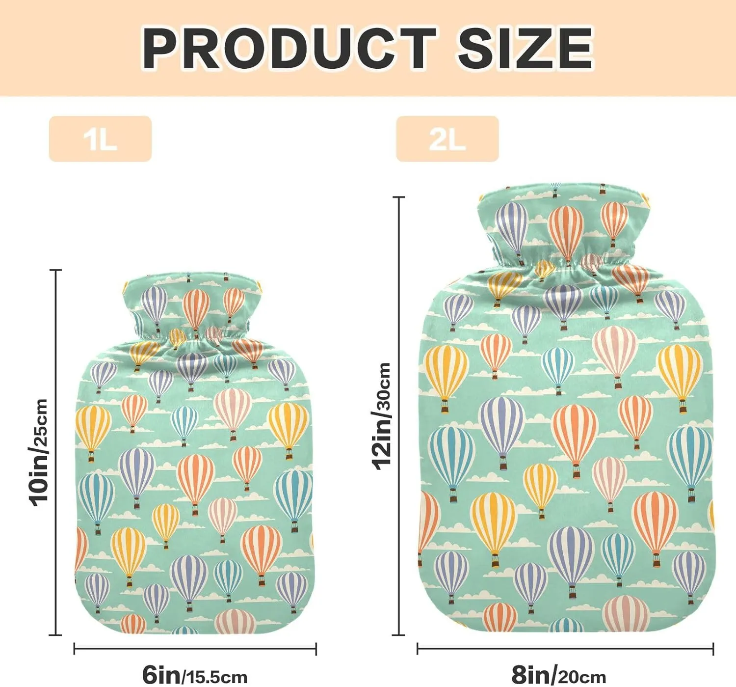 Balloon Mint Hot Water Bottle with Soft Cover 1L Cute Hot Water Bags Warm Water Bottle for Tummy Cramps Neck and Shoulder Waist Pain Relief