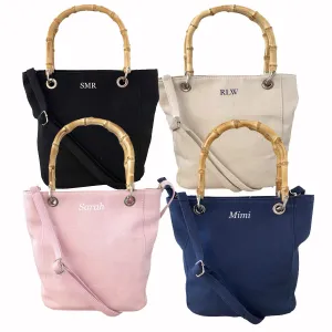 Bamboo Handle Bucket Bags - Crossbody Included - Personalized - Perfect Size - Coastal Style - Embroidered Monogram Included - FAST SHIPPING!