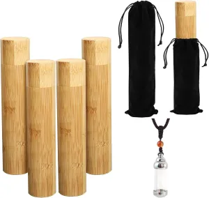 Bamboo Scattering Urns For Ashes Adult Biodegradable Urns For Sea And Ground Burials Small Wooden Urn With Urn Necklace And Black Velvet Bag For Ashes For Human Women Man Male Pet Dogs Cat (4 Pack)
