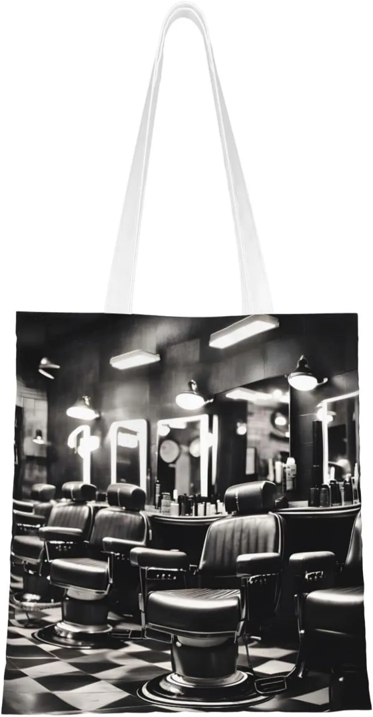 Barber Shop Monochrome Style print Canvas Tote Bag for Women,Womens Purse Handbags for Travel Beach Nurse College Gift