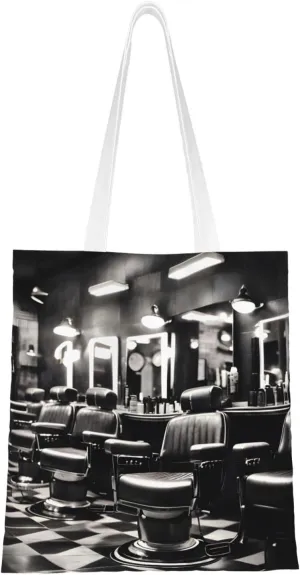 Barber Shop Monochrome Style print Canvas Tote Bag for Women,Womens Purse Handbags for Travel Beach Nurse College Gift