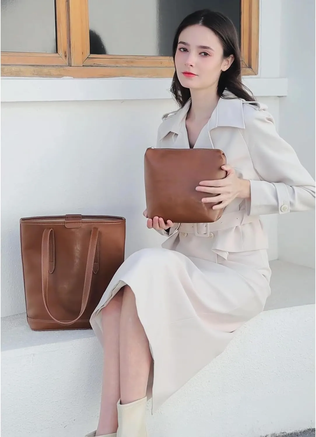 Barsine Tote Bags for Women Vegan Leather Shoulder Purse Top Handle Handbag with Clutch Purse