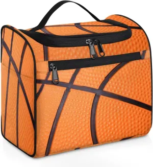 Basketball Line Large Capacity Toiletry Travel Makeup Bag for Women Men, Sport Ball Portable Waterproof Cosmetic Make up Case Organizer Bathroom Shower Bag with Handle Travel Accessories