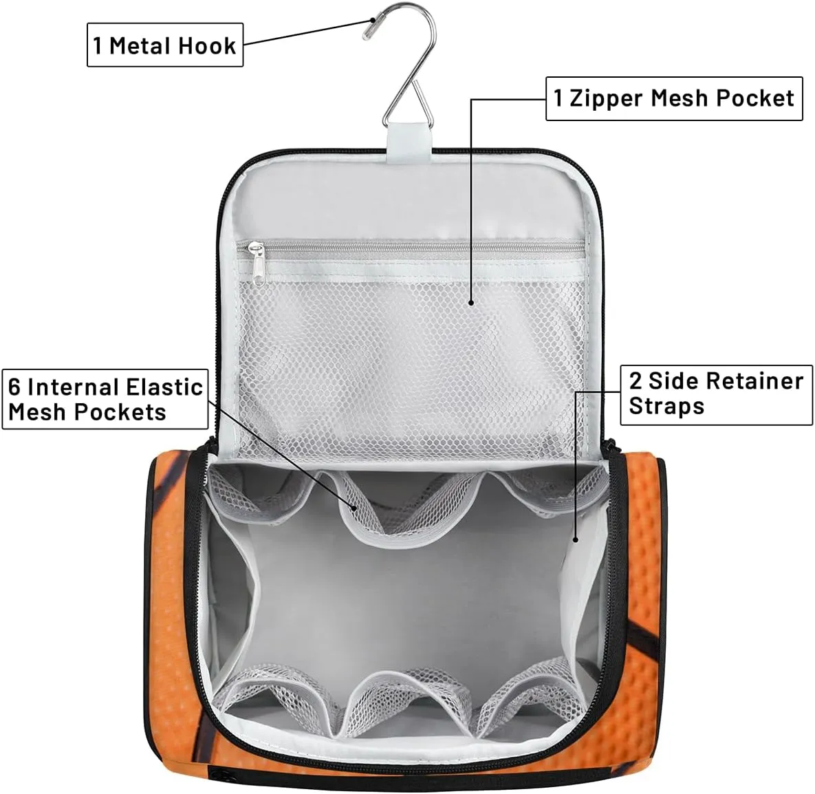 Basketball Line Large Capacity Toiletry Travel Makeup Bag for Women Men, Sport Ball Portable Waterproof Cosmetic Make up Case Organizer Bathroom Shower Bag with Handle Travel Accessories