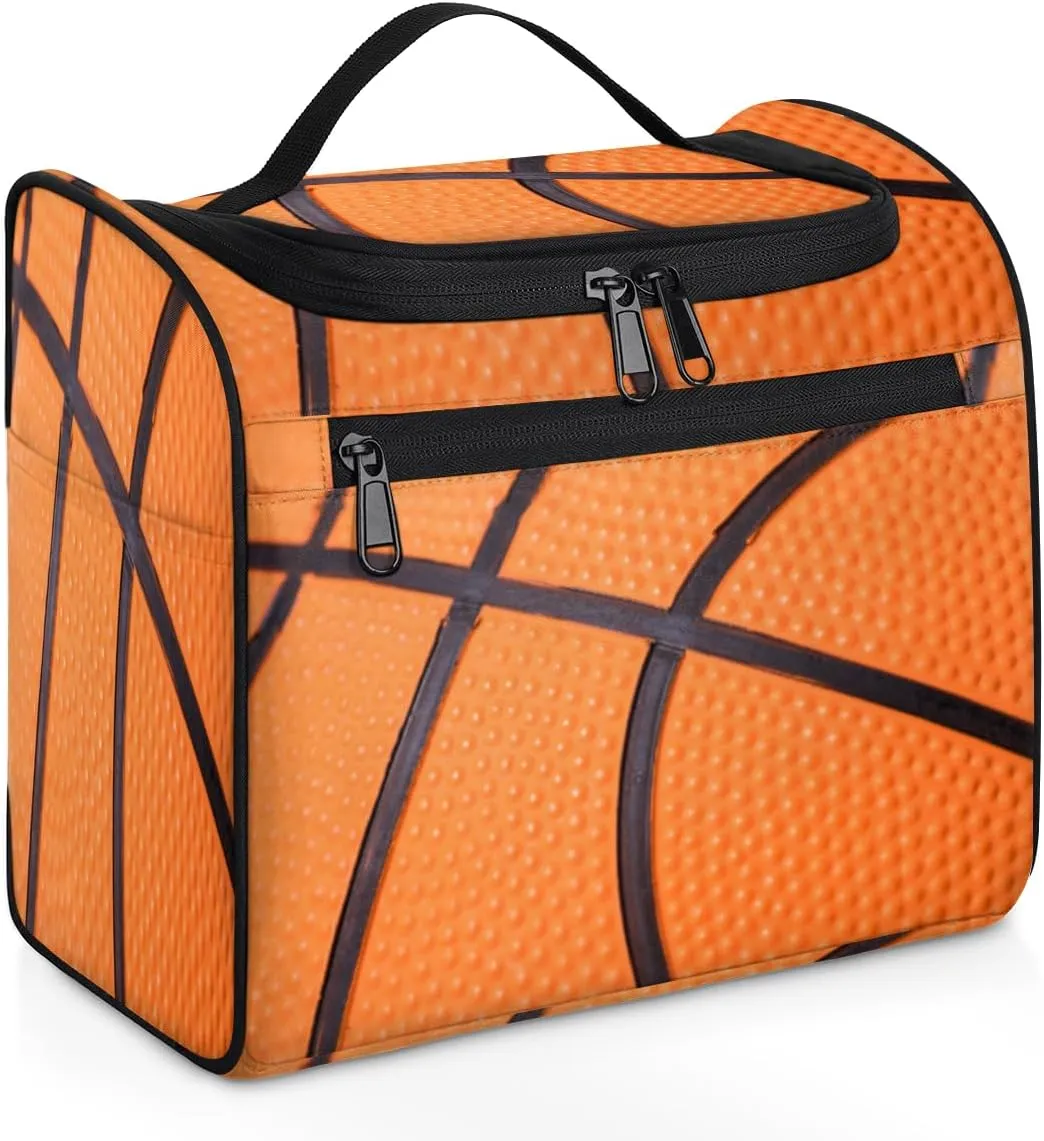 Basketball Line Large Capacity Toiletry Travel Makeup Bag for Women Men, Sport Ball Portable Waterproof Cosmetic Make up Case Organizer Bathroom Shower Bag with Handle Travel Accessories