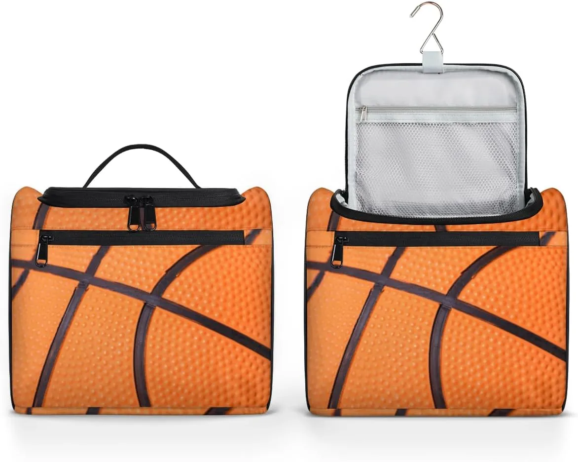 Basketball Line Large Capacity Toiletry Travel Makeup Bag for Women Men, Sport Ball Portable Waterproof Cosmetic Make up Case Organizer Bathroom Shower Bag with Handle Travel Accessories