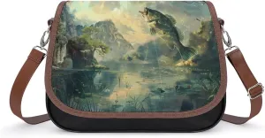 Bass Fishing Messenger Bag for Women PU Leather Crossbody Bags Shoulder Handbags Purse