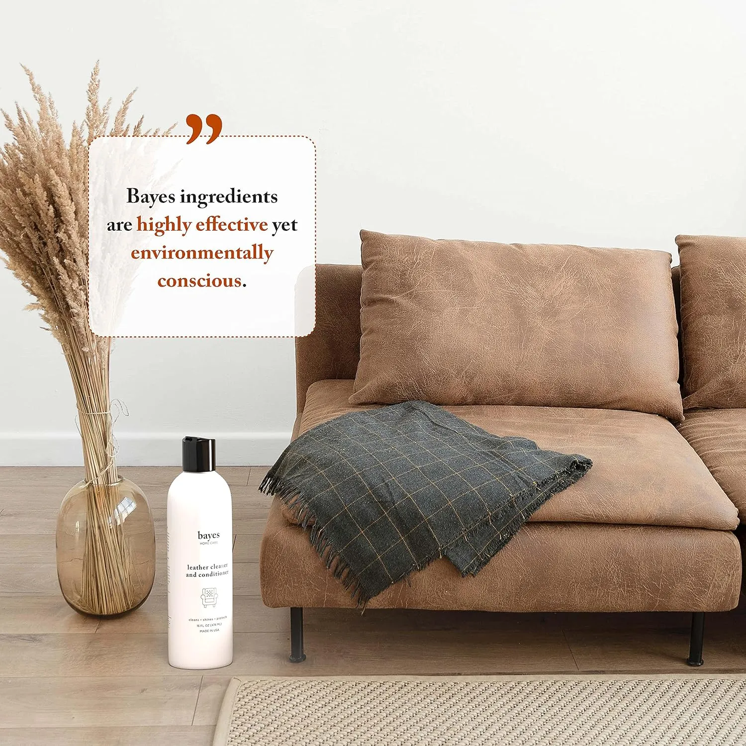 Bayes Premium High Performance Leather Upholstery Cleaner and Conditioner - 16 oz - Prevents Drying, Cracking or Fading of Leather Couches, Car Seats, Shoes, Purses