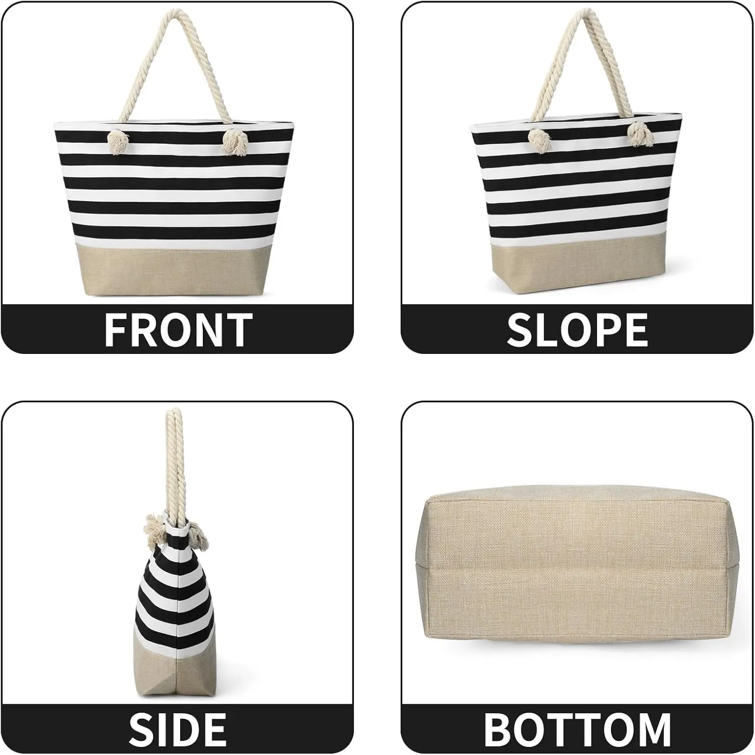 Beach Bags for Women Large Waterproof Tote Bag with Zipper Lightweight Canvas Reusable Grocery Shopping Shoulder Bag
