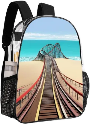 Beach Roller Coaster Art Rucksacks Transparent Anti-Theft Multipurpose Carry On Bag Large Capacity Gym Outdoor Hiking Backpack With Smooth Zippers