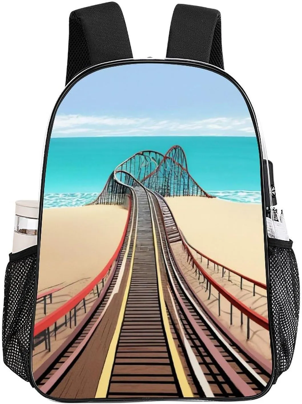 Beach Roller Coaster Art Rucksacks Transparent Anti-Theft Multipurpose Carry On Bag Large Capacity Gym Outdoor Hiking Backpack With Smooth Zippers
