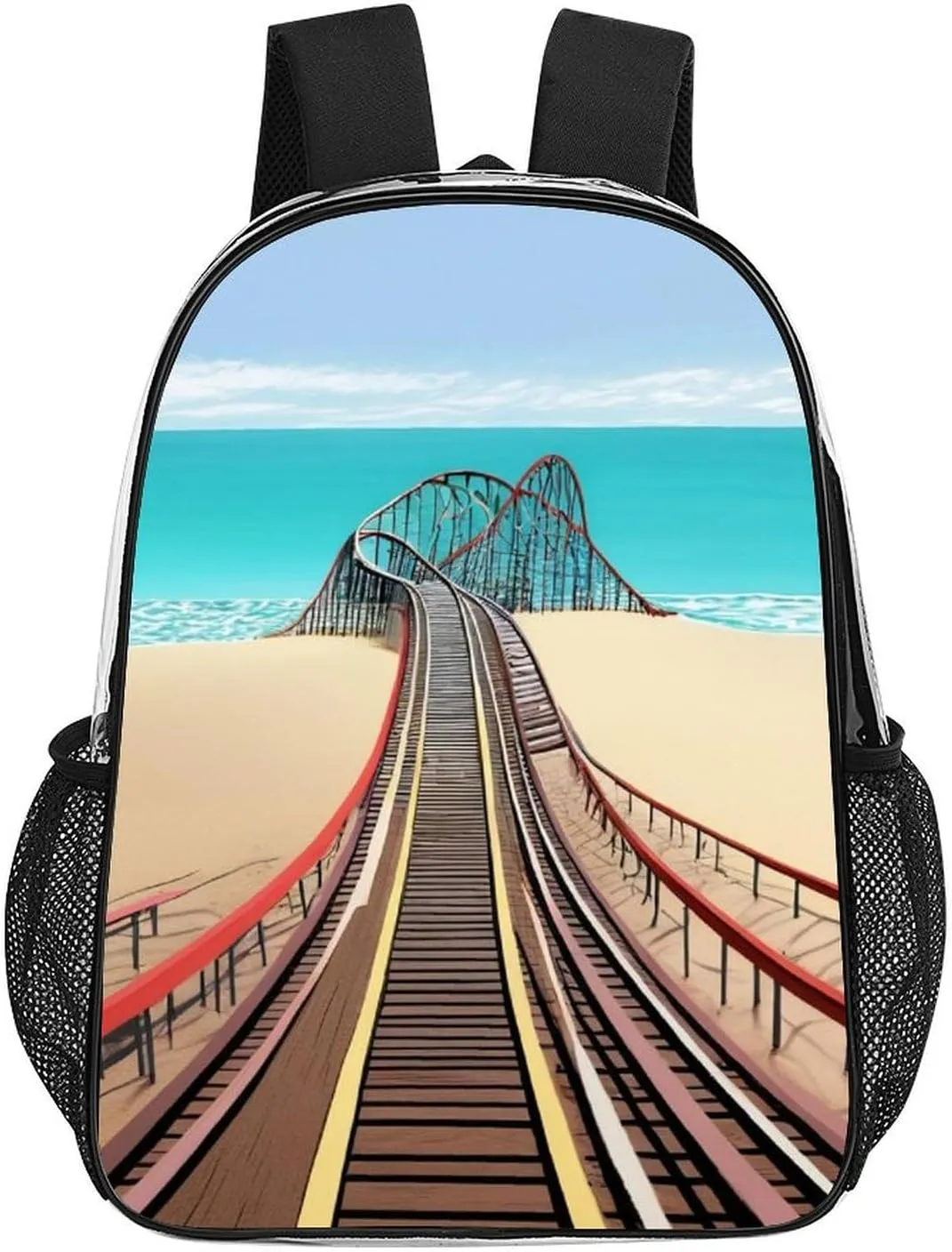 Beach Roller Coaster Art Rucksacks Transparent Anti-Theft Multipurpose Carry On Bag Large Capacity Gym Outdoor Hiking Backpack With Smooth Zippers