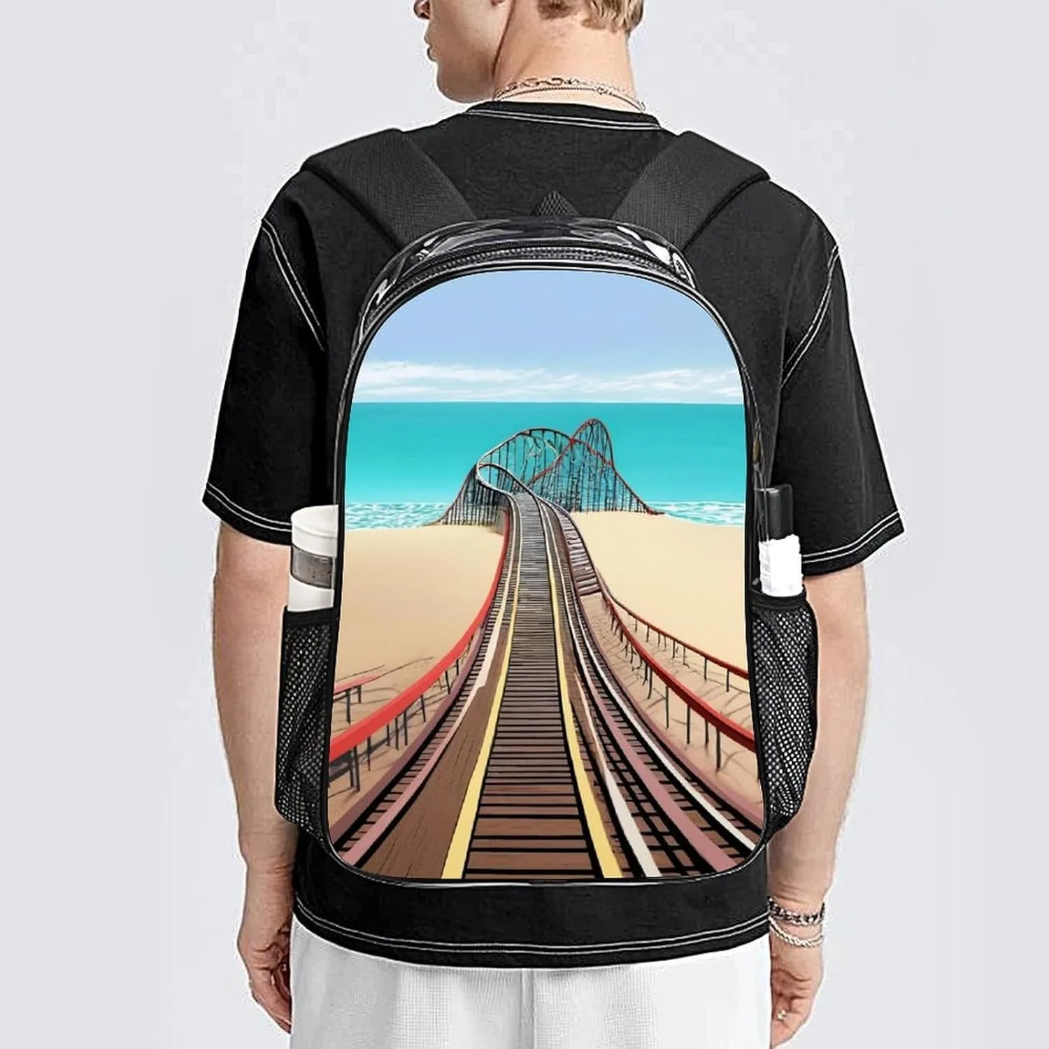 Beach Roller Coaster Art Rucksacks Transparent Anti-Theft Multipurpose Carry On Bag Large Capacity Gym Outdoor Hiking Backpack With Smooth Zippers