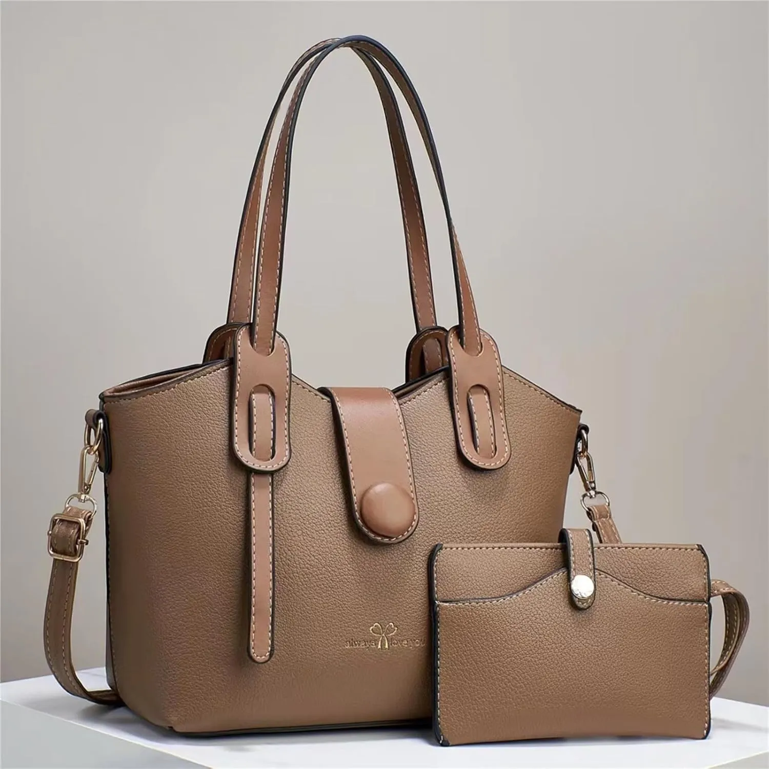 Beach Tote Bag 4 Packet Solid Color Leather Handbags Shoulder Bags Crossbody Hobo Bags Card Purse Work Travel Essential H