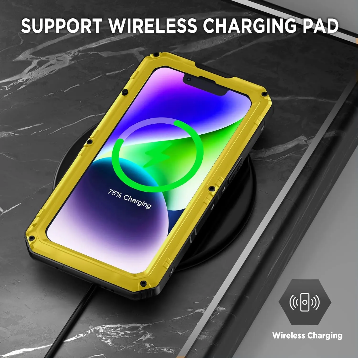 Beasyjoy for iPhone 14 Case Waterproof, Metal Heavy Duty Full Body Protective Case with Built-in Screen Protector, Military Grade Shockproof Dustproof Defender Rugged Cover 6.1 Inch, Yellow