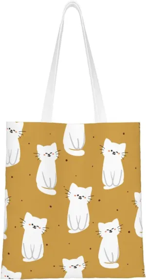 Beautiful Cat Seamless Diagram Tote Bag for Women Canvas Shopping Bags Reusable Large Capacity Casual Shoulder Handbags Grocery Bags DIY Gift Bags