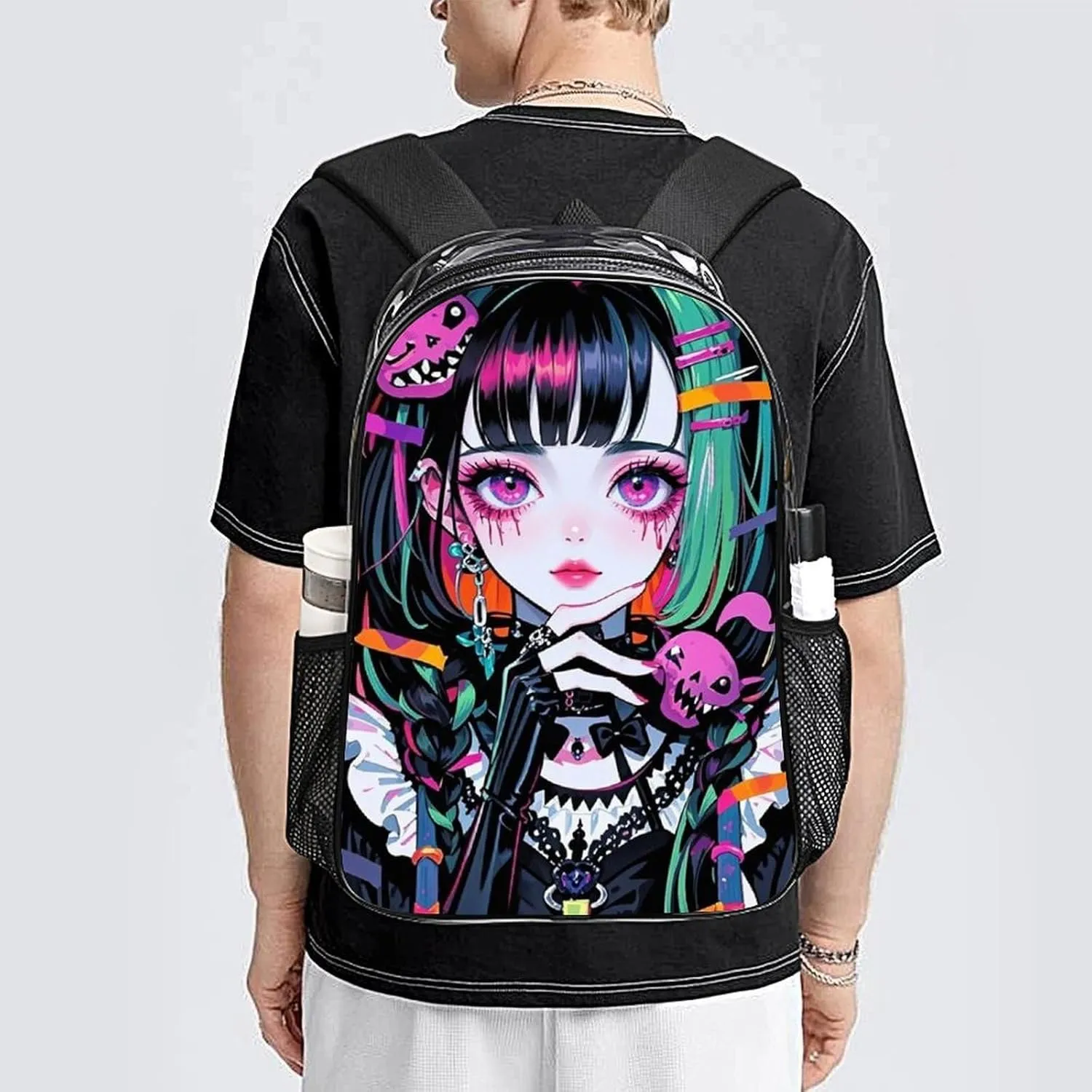 Beautiful Gothic Women Neon Art Backpack Transparent Multipurpose Anti-Theft Shoulder Bag Big Capacity Gym Outdoor Hiking Backpack With Padded Straps