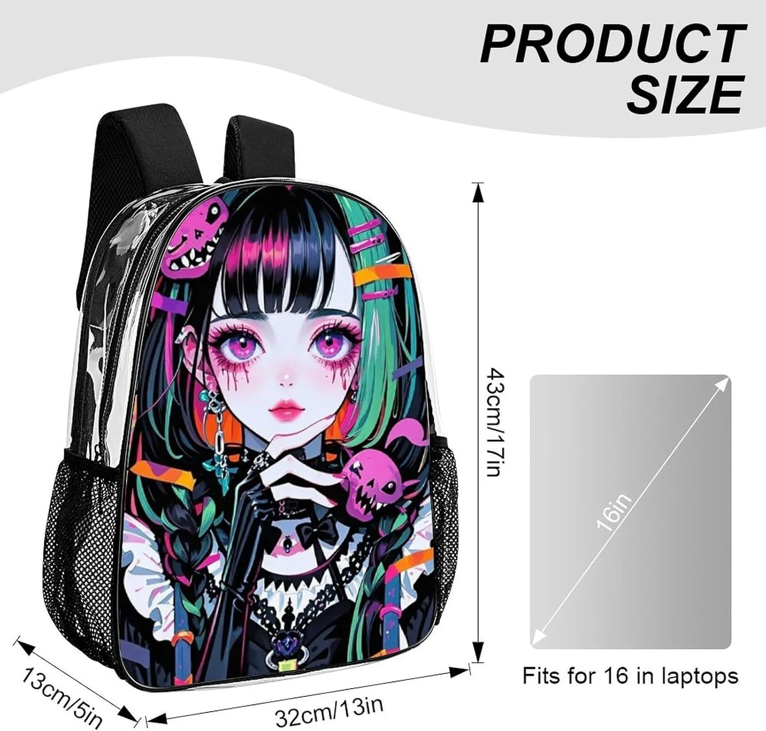 Beautiful Gothic Women Neon Art Backpack Transparent Multipurpose Anti-Theft Shoulder Bag Big Capacity Gym Outdoor Hiking Backpack With Padded Straps