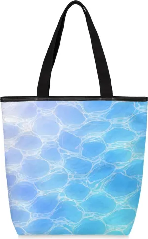 Beautiful Sea Water Abstraction Canvas Tote Bag with Zipper and Pockets Canvas Tote Shopping Bag Women Reusable Grocery Bag for Beach Travel Gym Shopping