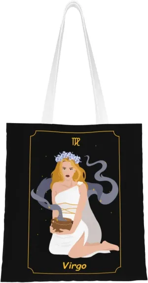 Beautiful Virgo Zodiac Sign Tote Bag for Women Canvas Shopping Bags Reusable Large Capacity Casual Shoulder Handbags Grocery Bags DIY Gift Bags