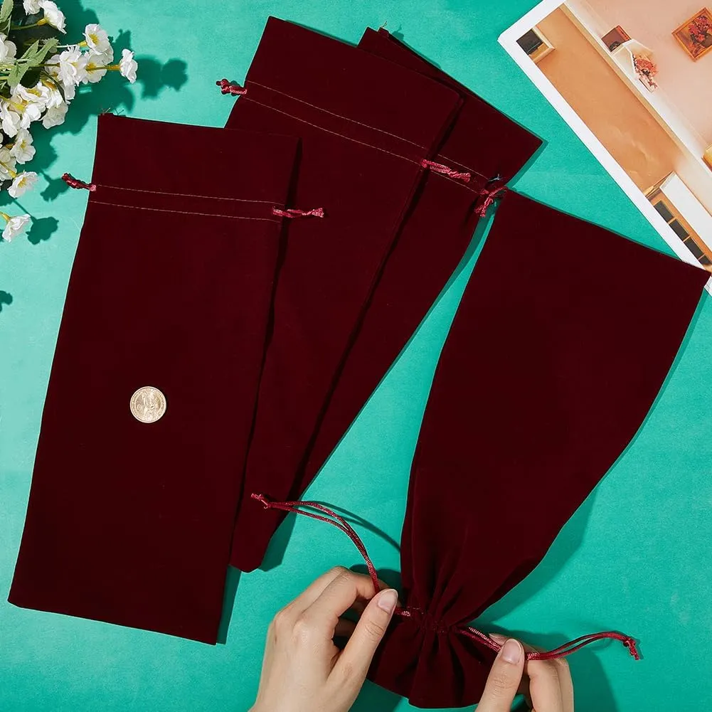 Beebeecraft 4Pcs Velvet Wine Bottle Bags with Double Drawstring Champagne Wine Packing Pouches Gifts Wrapping Bags 14.76x5.98in for Birthday Dinner Wedding Party