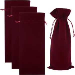 Beebeecraft 4Pcs Velvet Wine Bottle Bags with Double Drawstring Champagne Wine Packing Pouches Gifts Wrapping Bags 14.76x5.98in for Birthday Dinner Wedding Party