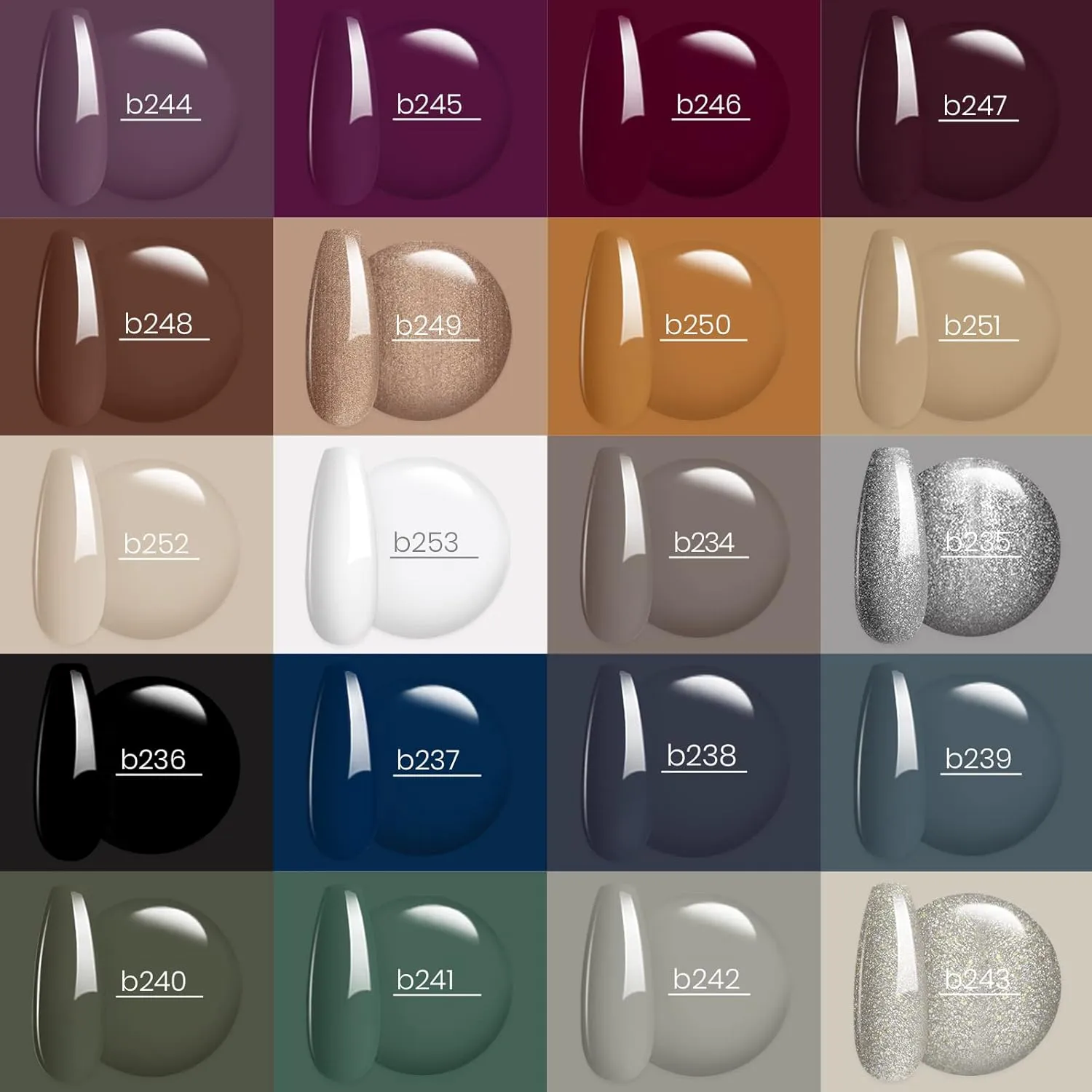 Beetles 23Pcs Gel Nail Polish Set with Base Gel Glossy Matte Top Coat, Gray Brown Burgundy Red Purple Glitter Gel Polish Set Soak Off Uv Gel Nail Kit for Women Industrial Wave Collection
