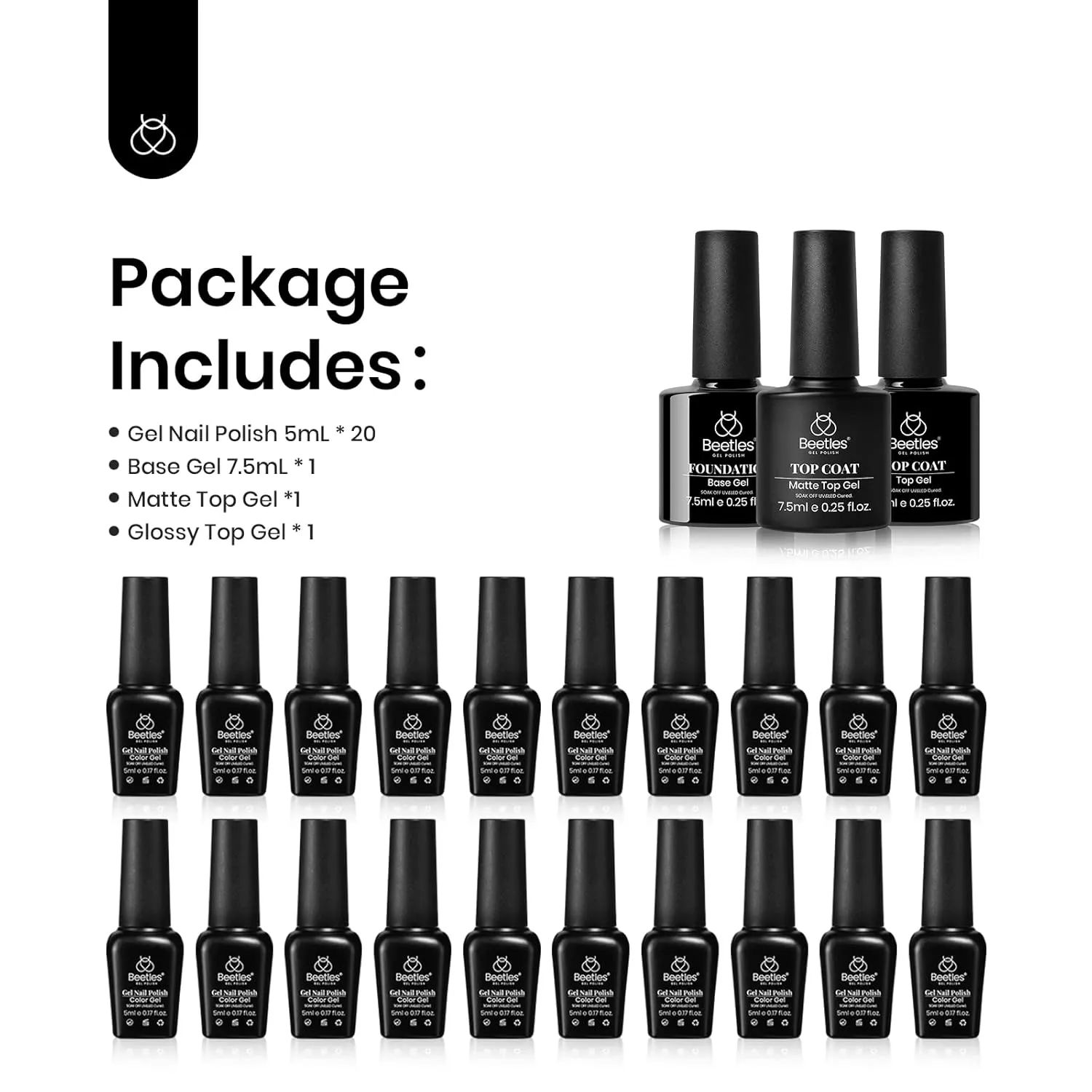 Beetles 23Pcs Gel Nail Polish Set with Base Gel Glossy Matte Top Coat, Gray Brown Burgundy Red Purple Glitter Gel Polish Set Soak Off Uv Gel Nail Kit for Women Industrial Wave Collection