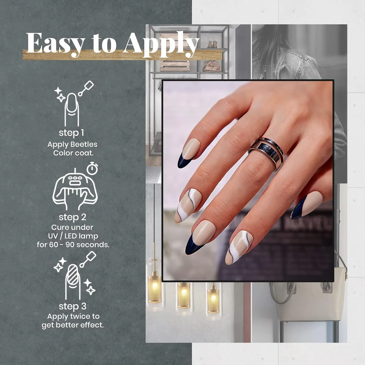 Beetles 23Pcs Gel Nail Polish Set with Base Gel Glossy Matte Top Coat, Gray Brown Burgundy Red Purple Glitter Gel Polish Set Soak Off Uv Gel Nail Kit for Women Industrial Wave Collection