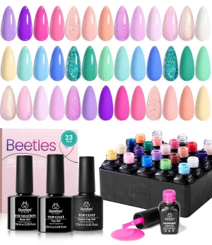 Beetles Gel Nail Polish Set-20 Colors Hot Pink Purple Shimmer Green Unicorn Bright Glitter Manicure Macaron Collection Gel Polish Kit with Base Matte Glossy Top Coat