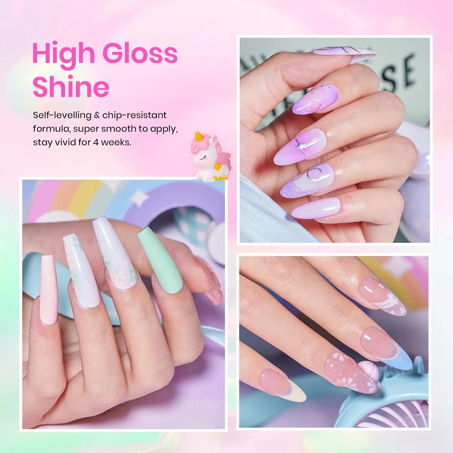 Beetles Gel Nail Polish Set-20 Colors Hot Pink Purple Shimmer Green Unicorn Bright Glitter Manicure Macaron Collection Gel Polish Kit with Base Matte Glossy Top Coat