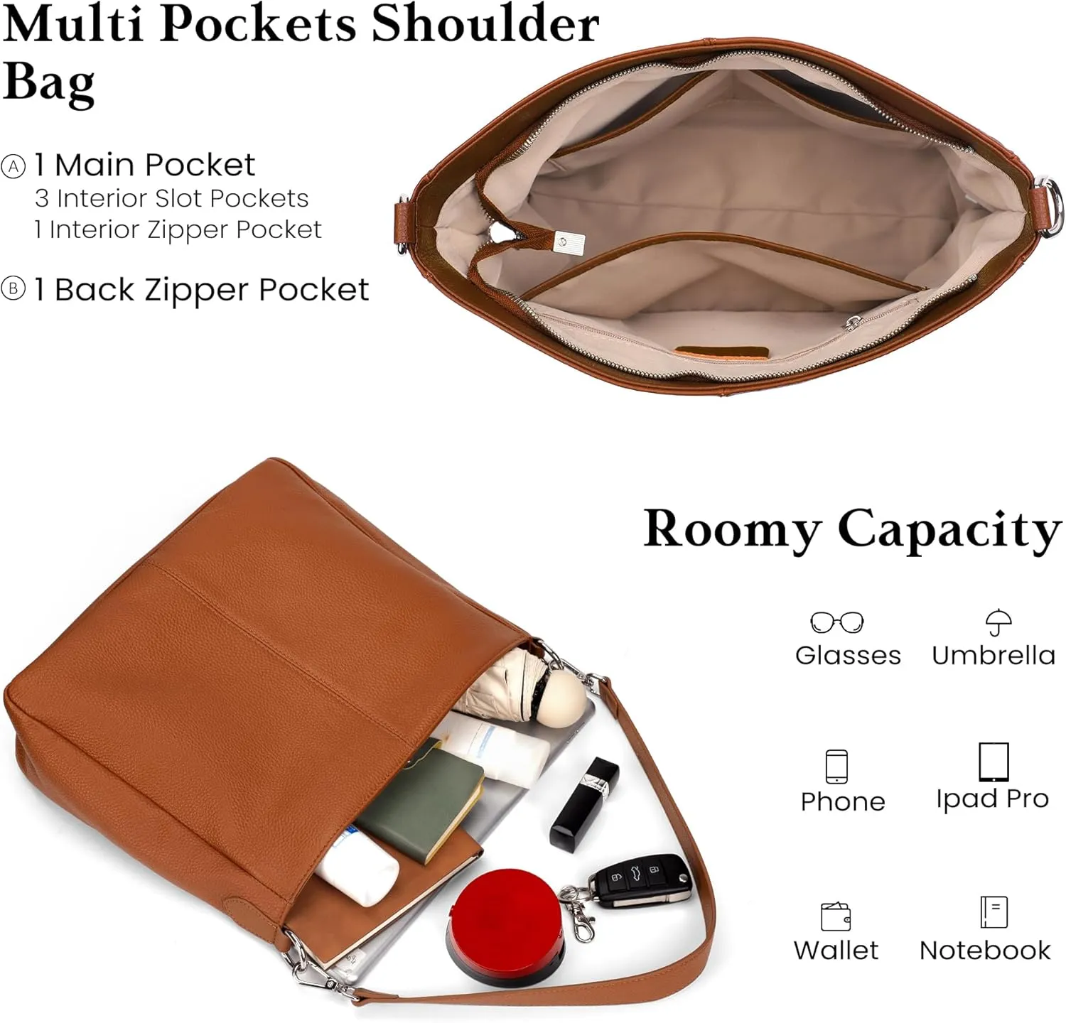 befen Genuine Leather Hobo Bags Purses for Women, Women's Shoulder bag Handbags Crossbody Bag with 2 Shoulder Straps
