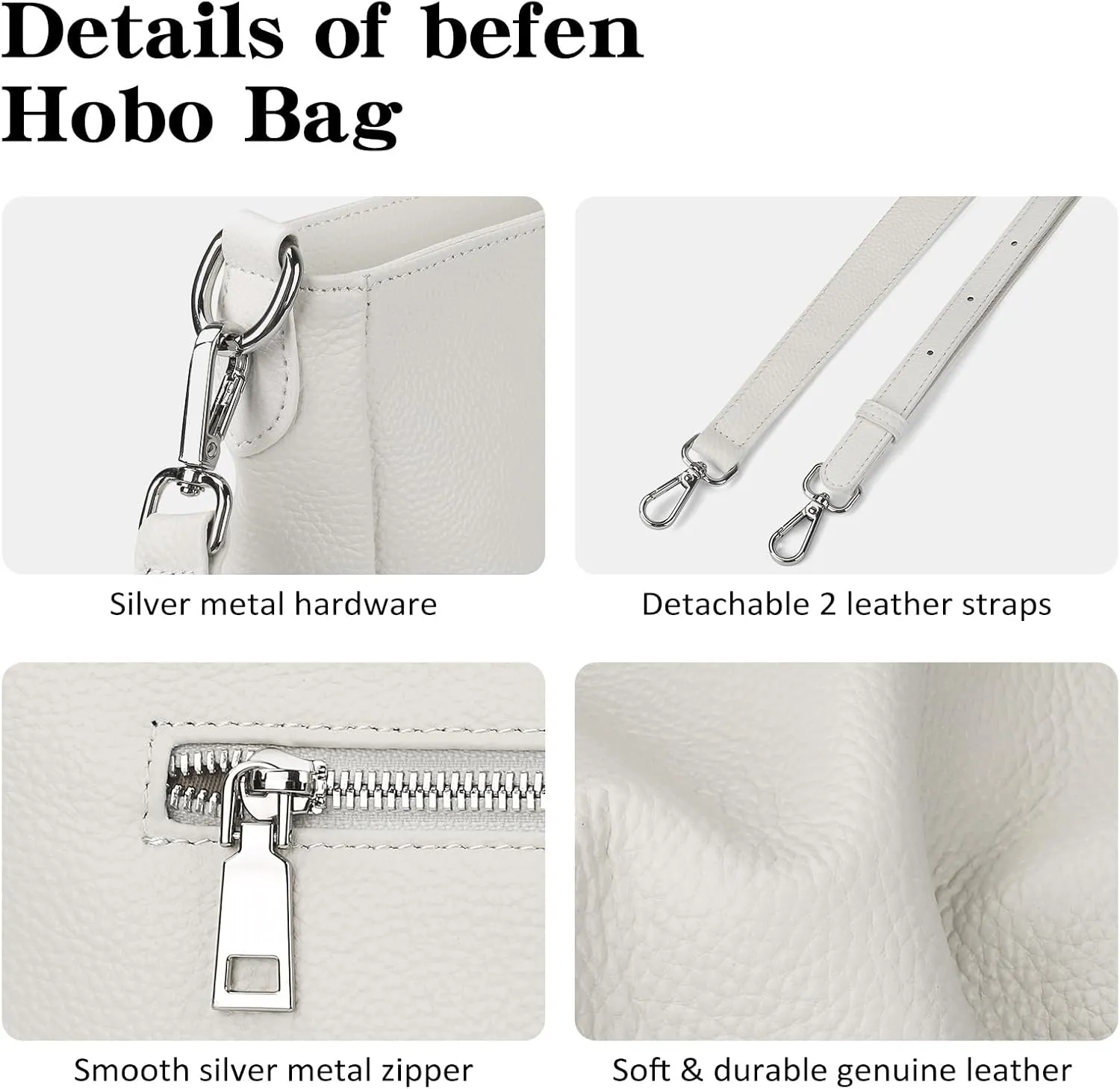 befen Genuine Leather Hobo Bags Purses for Women, Women's Shoulder bag Handbags Crossbody Bag with 2 Shoulder Straps