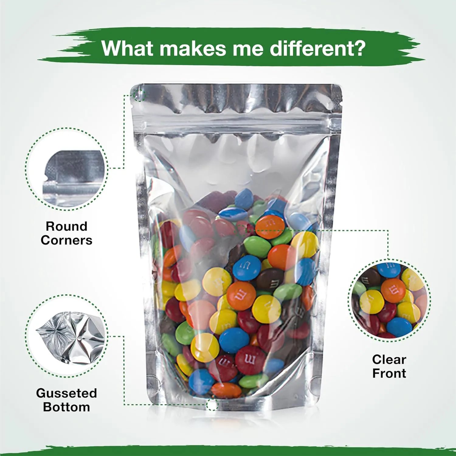 BELLE KR® 4x6 Mylar Bags for Food Storage with 7.5mil Thick - Pack Of 200 - Stand Up Clear Mylar Bags with See Through Window - Small 1/2 Pint Pouches for Freeze Dried Candy - Labels Included