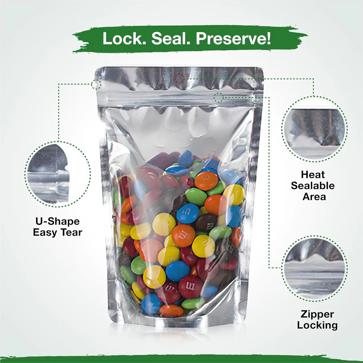 BELLE KR® 4x6 Mylar Bags for Food Storage with 7.5mil Thick - Pack Of 200 - Stand Up Clear Mylar Bags with See Through Window - Small 1/2 Pint Pouches for Freeze Dried Candy - Labels Included