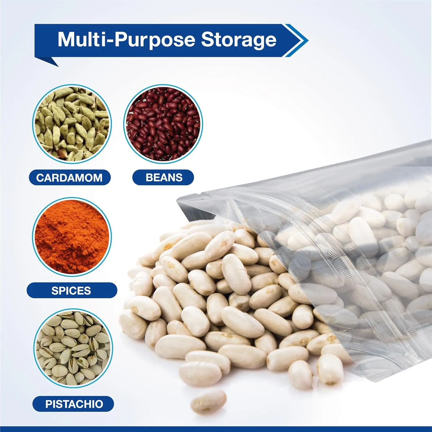 BELLE KR® 6x9 Quart Mylar Bags for Food Storage - 7.5mil Thick - Pack Of 200 - Stand Up Clear Front Mylar Bags with See Through Window - Resealable