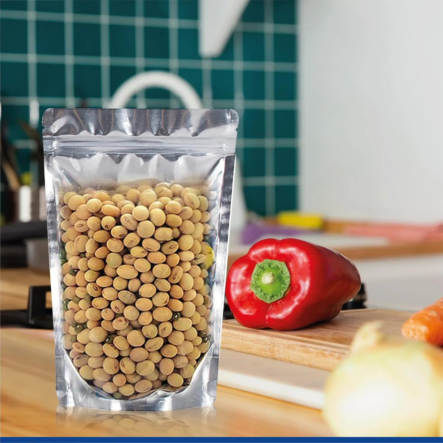 BELLE KR® 6x9 Quart Mylar Bags for Food Storage - 7.5mil Thick - Pack Of 200 - Stand Up Clear Front Mylar Bags with See Through Window - Resealable