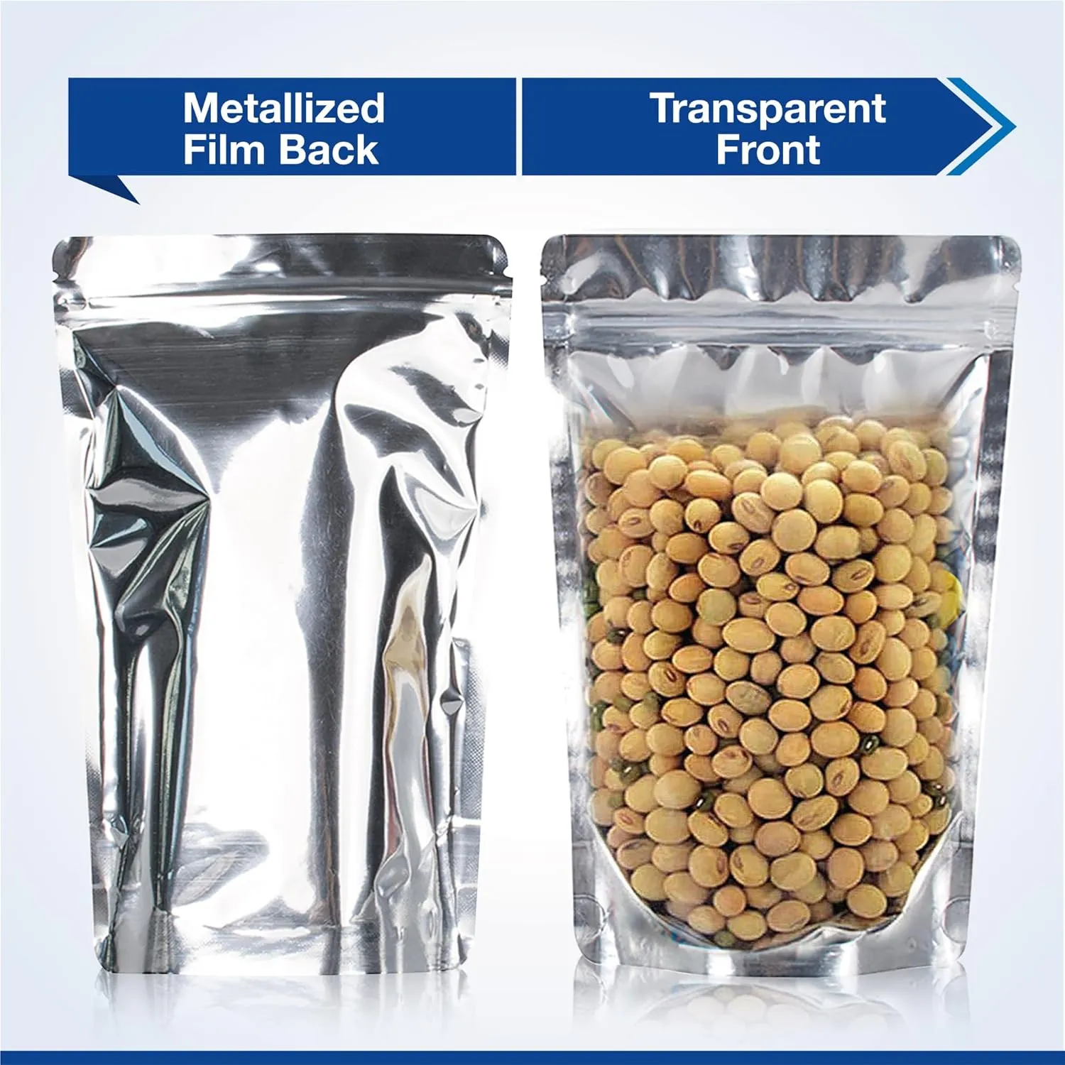 BELLE KR® 6x9 Quart Mylar Bags for Food Storage - 7.5mil Thick - Pack Of 200 - Stand Up Clear Front Mylar Bags with See Through Window - Resealable